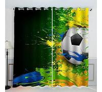 AKATIE Football Rideau Occultant Lot de 2 Chambre Enfant Fille Garcon 3D Impression Football Artistique Motif Rideaux Acoustiques Opaque Petites Fenêtres Décoration （140x160 cm）