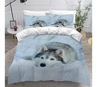 AKATIE Housse de Couette 140x200 Enfant Chien Husky Parure de Lit 1 Personne Microfibre Housse de Couette Animaux Chien 3D Imprimé Literie Set 3 Pièces avec Fermeture Éclair