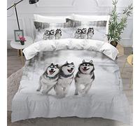 AKATIE Housse de Couette 140x200 Enfant Husky Sibérien Parure de Lit 1 Personne Microfibre Housse de Couette Animaux Chien 3D Imprimé Literie Set 3 Pièces avec Fermeture Éclair