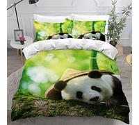 AKATIE Housse de Couette 140x200 Enfant Panda Parure de Lit 1 Personne Microfibre Housse de Couette Bambou Vert 3D Imprimé Literie Set 3 Pièces avec Fermeture Éclair