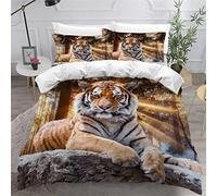 AKATIE Housse de Couette 140x200 Enfant Tigre Parure de Lit 1 Personne Microfibre Housse de Couette Animaux De La Forêt 3D Imprimé Literie Set 3 Pièces avec Fermeture Éclair