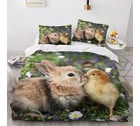 AKATIE Housse de Couette 220x240 Ado Adulte Parure de Lit Lapin Et Canard Animaux Mignons Housse de Couette en Microfibre Hypoallergique Ensemble de Literie avec 2 Taies d'oreiller