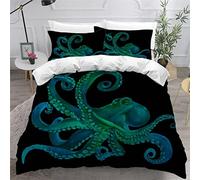 AKATIE Housse de Couette 220x240 Ado Adulte Parure de Lit Pieuvre Poulpe Bleu Océan Housse de Couette en Microfibre Hypoallergique Ensemble de Literie avec 2 Taies d'oreiller