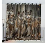 AKATIE Loup Rideau Thermique Isolant Anti Froid 2 Pièces Rideaux Animaux De La Forêt Rideau Occultant 3D Impression Moderne Salon Chambre Rideaux Acoustiques （183x214 cm）