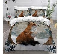 AKATIE Renard Housse de Couette 200×200 Enfant Garçons Fille 3D Motif Parure de Lit Renard Rouge Microfibre Housse de Couette 1 Personne avec 2 Taies d'oreiller 50x75