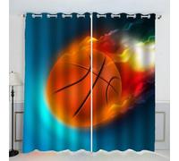 AKATIE Rideau Flamme De Basket Bleu Rideau Thermique Isolant Anti Froid Rideau Occultant Oeillet 2 Pièces Opaque Salon Maison Décoration Rideaux Polyester （234x183 cm）