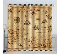 AKATIE Rideau Occultant Carte Rideaux Oeillet Polyester 3D Chambre Rideau Thermique Isolant Anti Froid Carte Pirate Rideau Chambre Enfant （150x166 cm ）