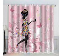 AKATIE Rideau Occultant Papillon Rose Rideaux Oeillet Polyester 3D Chambre Rideau Thermique Isolant Anti Froid Fille Rideau Chambre Enfant （150x166 cm ）
