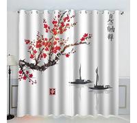 AKATIE Rideau Occultant Style Japonais Fleurs Rideaux Oeillet Polyester 3D Chambre Rideau Thermique Isolant Anti Froid Art Japonais Rideau Chambre Enfant （150x166 cm ）
