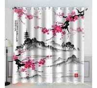 AKATIE Rideau Occultant Style Japonais Rideaux Oeillet Polyester 3D Chambre Rideau Thermique Isolant Anti Froid Branche De Cerisier Rideau Chambre Enfant （150x166 cm ）