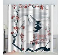 AKATIE Rideau Style Japonais Art Japonais Rideau Thermique Isolant Anti Froid Rideau Occultant Oeillet 2 Pièces Opaque Salon Maison Décoration Rideaux Polyester （234x183 cm）