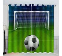 AKATIE Rideaux Football Terrain De Foot Vert Rideau Occultant Chambre Fille Garcon Rideaux Chambre Ado Isolation Thermique et Réduction du Bruit Rideau （200x200 cm）