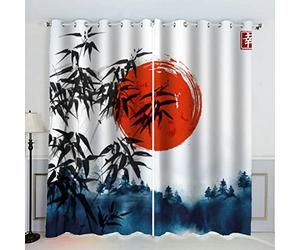 AKATIE Rideaux Foret De Bambou Style Japonais Rideau Occultant Chambre Fille Garcon Rideaux Chambre Ado Isolation Thermique et Réduction du Bruit Rideau （200x200 cm）