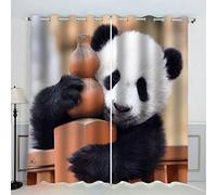 AKATIE Rideaux Panda Animal Panda Rideau Occultant Chambre Fille Garcon Rideaux Chambre Ado Isolation Thermique et Réduction du Bruit Rideau （200x200 cm）