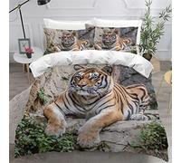 AKATIE Tigre Housse de Couette 200×200 Enfant Garçons Fille 3D Motif Parure de Lit Tigre du Bengale Microfibre Housse de Couette 1 Personne avec 2 Taies d'oreiller 50x75