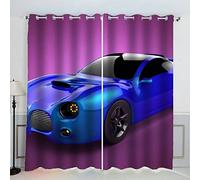 AKATIE Voiture De Sport Voiture De Course Rideau Occultant Lot de 2 Chambre Enfant Fille Garcon 3D Impression Violet Motif Rideaux Acoustiques Opaque Petites Fenêtres Décoration （140x160 cm）