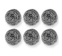 AKH® Lot de 6 éponges à récurer en acier inoxydable | Nettoyage robuste | Grattoir en métal | Grattoir en fil de fer | Tampon à récurer en acier | Tampons en fil de fer multifonction | Brosse à récurer en métal pour laver la vaisselle et la cuisine