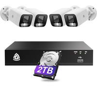 Akinguar 3K Kit Caméra Surveillance PoE, 8CH 2To NVR et Caméra IP PoE 4X 5MP, Détection de Personne/Véhicule, 30 Mètres Vision Nocturne en Couleur, Audio Bidirectionnel, Enregistrement 24/7, IP66