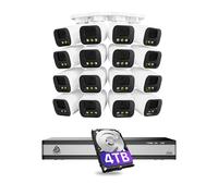 Akinguar 5MP Caméra de Surveillance Extérieure, Kit Vidéo Surveillance avec 16CH 4To NVR et 16X 5MP Caméra IP PoE, Détection de Personne et Véhicule, 30M Vision Nocturne en Couleur, Spotlight Sirène