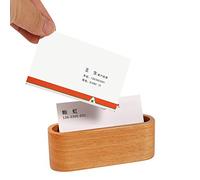 AKLOSIPY Boîte Porte-Cartes de Visite en Bois de Noyer ou de Hêtre - Bureau pour Cartes Standard de 8,9 X 5,1 Cm, Accessoire de Bureau élégant et Variantes Marron, Construction en Bois (Hêtre jaune