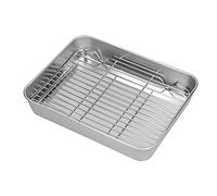 AKLOSIPY Plat à Rôtir en Acier Inoxydable avec Grille, 5 Cm de Profondeur | Matériau non toxique, facile à nettoyer, Idéal pour griller