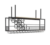 AKOGG Support à vin Suspendu en métal, étagère de Rangement pour Bouteilles de vin et Porte-Verres fixée au Plafond, pour Bar Domestique, Cuisine et Restaurant(Black,90 * 30 * 40cm)