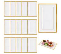 AKOLAFE 15 Pièces Plateau de Service Blanc 33 x 20 cm, Assiette Plastique Rectangulaire Bord Doré, Grand Plat de Buffet pour Dessert, Entrée, Mariage et Fête