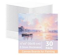 AKOLAFE 30 Pièces Toile à Peindre Blanche 10 x 10 cm, Toile Peinture Coton 3 mm, Petites Toiles Vierges pour Acrylique, Huile, Aquarelle, Gouache et DIY