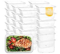 AKOLAFE 50 Pièces Boite Plastique Alimentaire 1000 ml, Boite Conservation Alimentaire avec Couvercle 17 x 11,5 x 6 cm, Barquette Reutilisable pour Repas