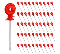 AKOLAFE Lot de 50 isolateurs de clôture électrique à vis rouges pour clôtures électriques - Isolateurs à vis longues en maille métallique - Isolateur de poteau en bois pour cordes, fils et brins