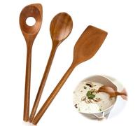 AKONE Lot de 3 cuillères de cuisine en bois naturel - Cuillères en bois naturel - Durables - Antibactériennes - Spatule - Cuillère à risotto - Ustensiles de cuisine pour casseroles en argile et