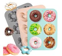 AKONE Lot de 3 moules à donuts en silicone avec 6 cavités - Antiadhésif - Pour muffins, biscuits, bagels, muffins, gâteaux (ronds, fleurs et cœur)