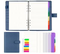 AKONEGE Classeur A5 rechargeable en cuir synthétique à 6 anneaux avec 135 feuilles de recharge A5, 3 poches de classeur, 6 intercalaires, onglets adhésifs, organiseur de planificateur pour voyage