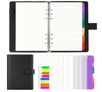 AKONEGE Classeur A5 rechargeable en cuir synthétique à 6 anneaux avec 135 feuilles de recharge A5, 3 poches de classeur, 6 intercalaires, onglets adhésifs, organiseur de planificateur pour voyage