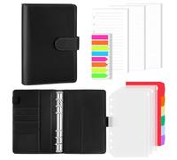 AKONEGE Classeur A6 rechargeable en cuir synthétique à 6 anneaux avec 135 feuilles de recharge A6, 3 poches de classeur, 6 intercalaires, onglets adhésifs, organiseur de planificateur pour voyage