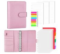 AKONEGE Classeur A6 rechargeable en cuir synthétique à 6 anneaux avec 135 feuilles de recharge A6, 3 poches de classeur, 6 intercalaires, onglets adhésifs, organiseur de planificateur pour voyage