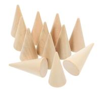 AKOOSY 12 Pièces Cônes en Bois Soi-même pour Décorations Minimalistes, Ornement Géométrique de Cône, Bois Beige, pour Bureau et Salon