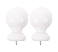 AKOOSY 2 Pièces Embouts de Tringle à Rideaux en Bois Blanc 35mm à Visser | Boule Arrondie Polie, Finition Naturelle Veinée, Remplacement Décoratif, Salon et Chambre