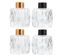 AKOOSY 4 Pièces Flacon Diffuseur D’aromathérapie en Verre Carré 100ml Or | Bocal Vide Délicat, Fond Antidérapant Étanche, Usage Maison Anniversaire, Couvercle Alimentaire Couleur Aléatoire