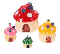 AKOOSY 4pièces Figurines Miniatures de Maison Champignon Résine Lot de Colorées Rouge Vert Jaune Rose Décoration Micro-Paysage pour Jardin de Fées et Terrariums