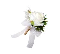 AKOOSY Broche de Mariage Blanche et Verte Épingle, Fleur Artificielle Décorative pour Marié et Mariée, Accessoire Champêtre Élégant pour Banquet, Fête et Cérémonie