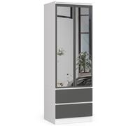 AKORD Armoire 2 Portes | Armoir Chambre 2 Tiroirs 2 Etagères et Une Tringle | L60 x H180 x P51 cm| Armoire sans Penderie Chambre | Dressing Rangement PlacardBlanc & Façade Gris Graphite