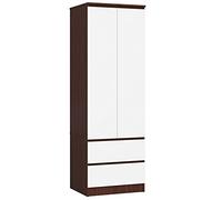AKORD Armoire 2 Portes | Armoir Chambre 2 Tiroirs 2 Etagères et Une Tringle | L60 x H180 x P51 cm | Panneau Stratifié 16mm | Armoire sans Penderie Chambre | Dressing Rangement Placard