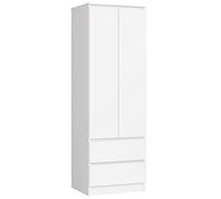 AKORD Armoire 2 Portes | Armoir Chambre 2 Tiroirs 2 Etagères et Une Tringle | L60 x H180 x P51 cm | Panneau Stratifié 16mm | Armoire sans Penderie Chambre | Dressing Rangement Placard