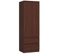 AKORD Armoire 2 Portes | Armoir Chambre 2 Tiroirs 2 Etagères et Une Tringle | L60 x H180 x P51 cm | Panneau Stratifié 16mm | Armoire sans Penderie Chambre | Dressing Rangement Placard