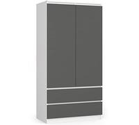 AKORD Armoire 2 Portes | Armoir Chambre 2 Tiroirs avec Etagères et Une Tringle | 90x180x51 cm| Armoire sans Penderie Chambre | Dressing Rangement Placard | Blanc & Façade Gris Graphite
