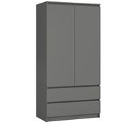 AKORD Armoire 2 Portes | Armoir Chambre 2 Tiroirs avec Etagères et Une Tringle | 90x180x51 cm | Panneau Stratifié 16mm | Armoire sans Penderie Chambre | Dressing Rangement Placard | Gris Graphite
