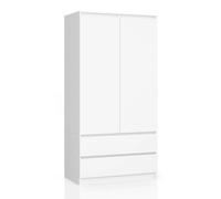 AKORD Armoire 2 Portes | Armoir Chambre 2 Tiroirs avec Etagères et Une Tringle | L90 x H180 x P51 cm | Panneau Stratifié 16mm | Armoire sans Penderie Chambre | Dressing Rangement Placard