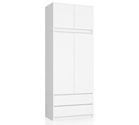 AKORD Armoire 4 Portes | Armoir Chambre 2 Tiroirs avec Etagères et Une Tringle | Armoire sans Penderie Chambre | Dressing Rangement Placard | Qualité supérieure | 234 cm de Hauteur | Blanche