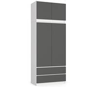AKORD Armoire 4 Portes | Armoir Chambre 2 Tiroirs avec Etagères et Une Tringle | Armoire sans Penderie Chambre | Dressing Rangement Placard | Qualité supérieure | 234 cm de Hauteur